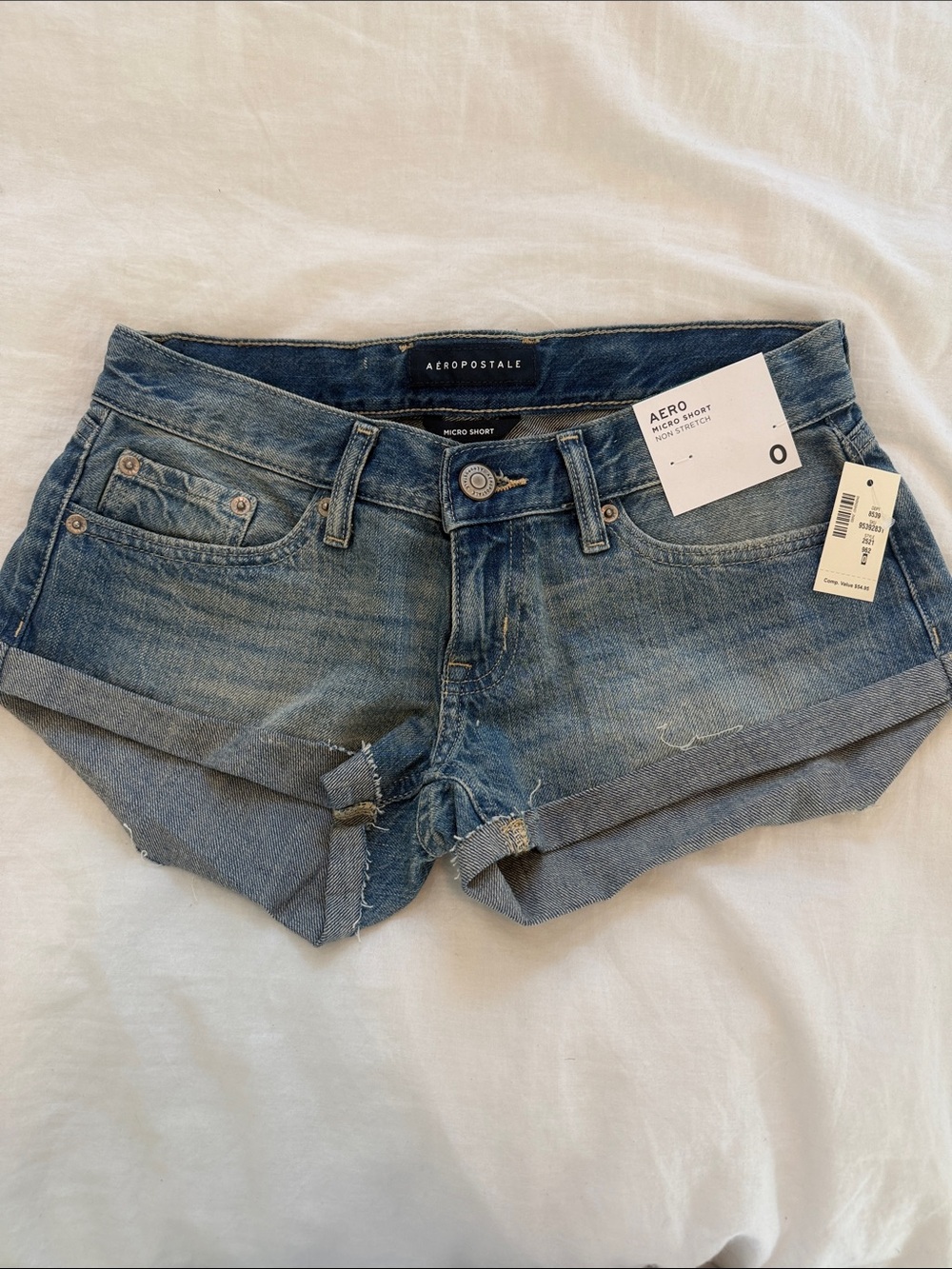 Aeropostale Women's Distressed Blue Roll-Cuff Denim Shorts